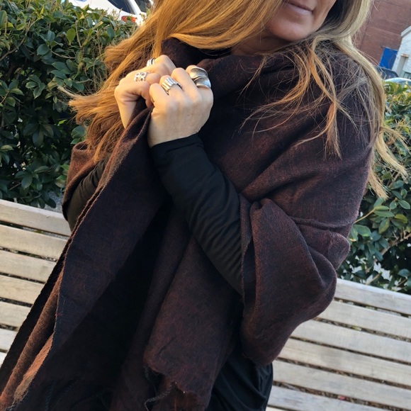 Coffee Pashmina Boho Wool Sourced/Made in Nepal - Picture 2 of 7